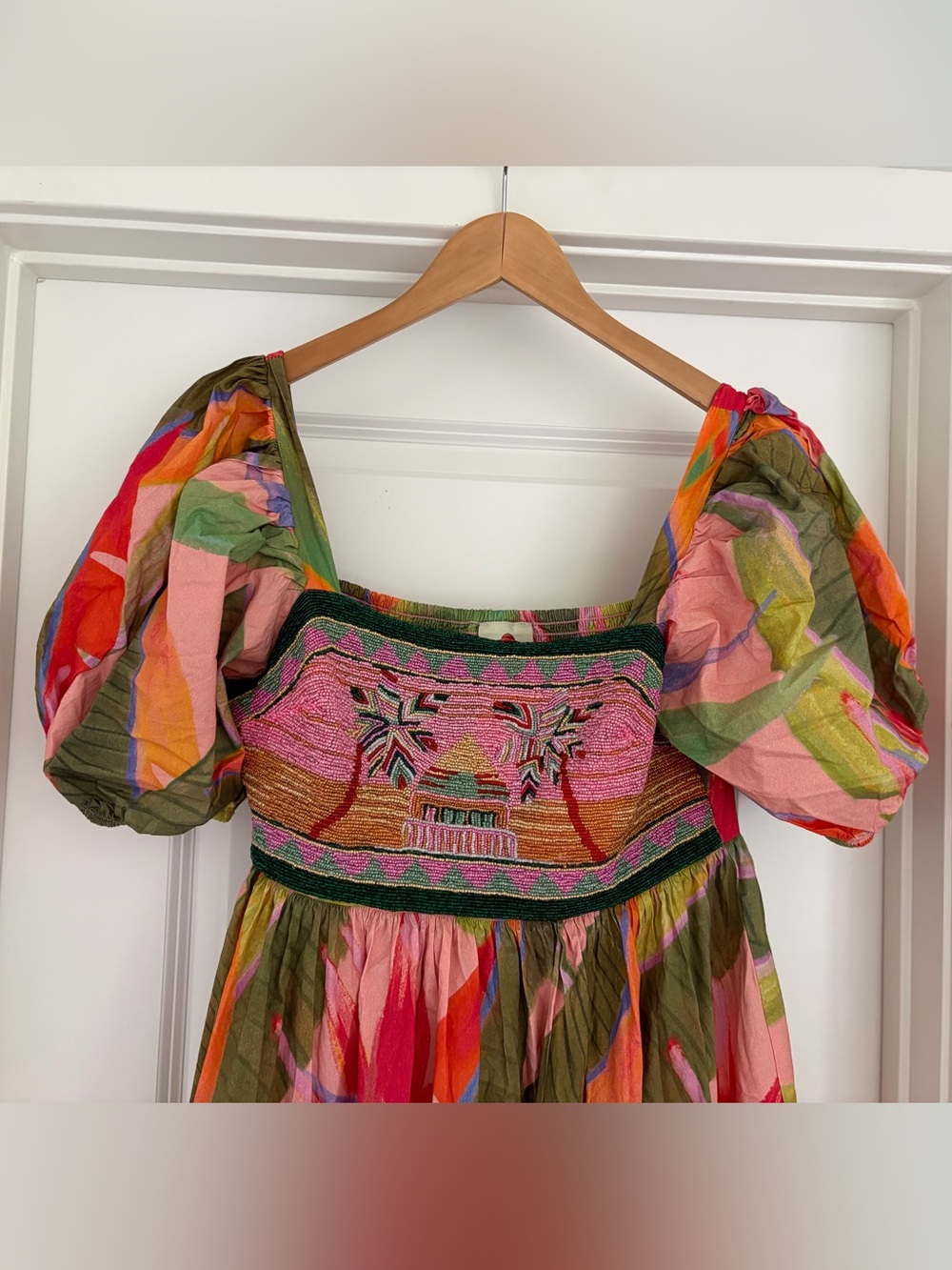 Farm Rio Pink Garden Beaded Embroidered Midi Dress M - Picture 3 of 7
